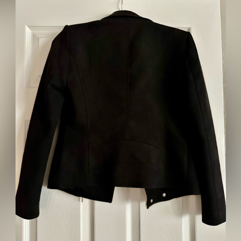 Suede White House Black Market Black Moto Jacket 00 Silver Zipper Fitted Blazer - Picture 3 of 5